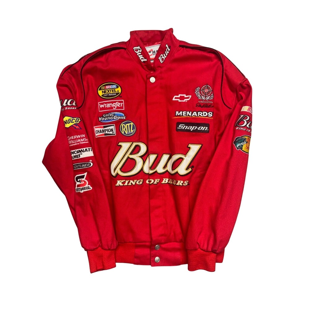 Chase Authentics Budweiser NASCAR Racing Jacket Dale Earnhardt Jr Red Mens LG
